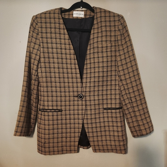 Vintage Suit Club Womens 60% Rayon Blazer Brown And Black Size M/L - Picture 1 of 5